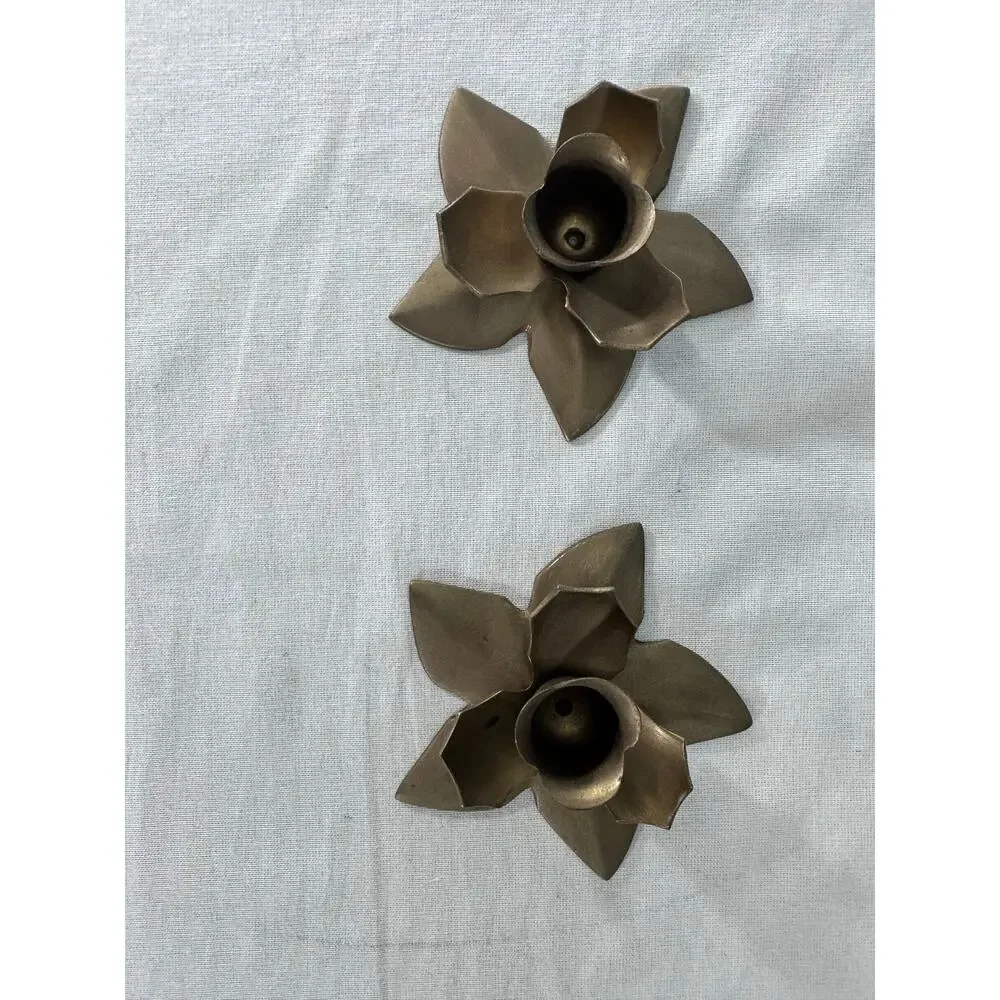 Gold toned Holly Candle Stick Holders Set of 2 Cottagecore